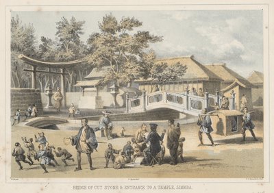 Bro af huggede sten og indgang til et tempel, Simoda, 1855 af Wilhelm Joseph Heine
