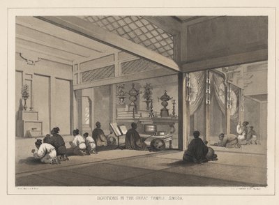 Andagt i det store tempel, Simoda, 1855 af Wilhelm Joseph Heine