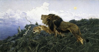 Løver i skumringen, af Wilhelm Kuhnert