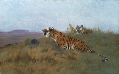 Tigre, der forfølger deres bytte (maleri) af Wilhelm Kuhnert