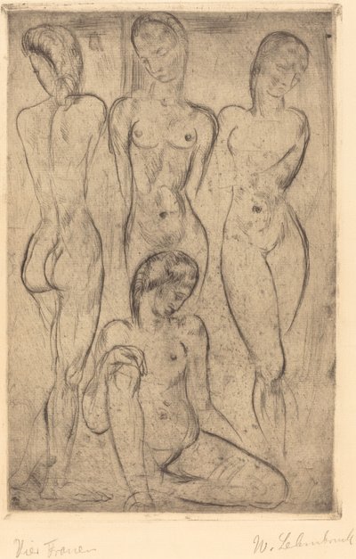 Fire kvinder; Tre stående, en siddende (fire kvinder; tre stående, en siddende) af Wilhelm Lehmbruck