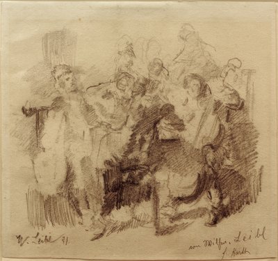 Design til "Die Tischgesellschaft" med en cellospiller af Wilhelm Maria Hubertus Leibl