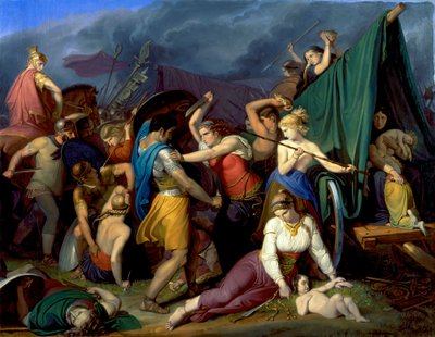 Kimbrernes kvinder forsvarer deres vognslot mod romerne af Wilhelm Lindenschmit der Ältere