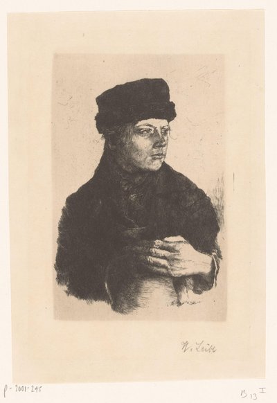 Bondedreng med kande af Wilhelm Maria Hubertus Leibl (signed by artist)