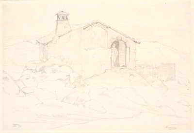 Bjerglandskab med en hytte af Wilhelm Marstrand