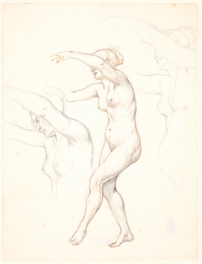 Blad med tre studier af nøgen dansende kvinde af Wilhelm Marstrand