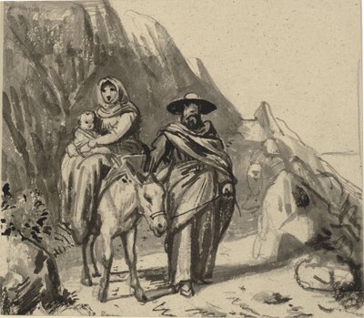 Den Hellige Familie, i mellem klipper på vej til Ægypten af Wilhelm Marstrand