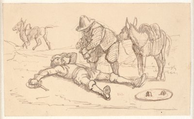 Don Quixote ligger såret og hjælpes af Sancho af Wilhelm Marstrand
