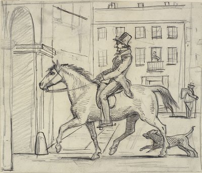 En elsker rider med et selvtilfreds smil forbi sin donnas vinduer af Wilhelm Marstrand