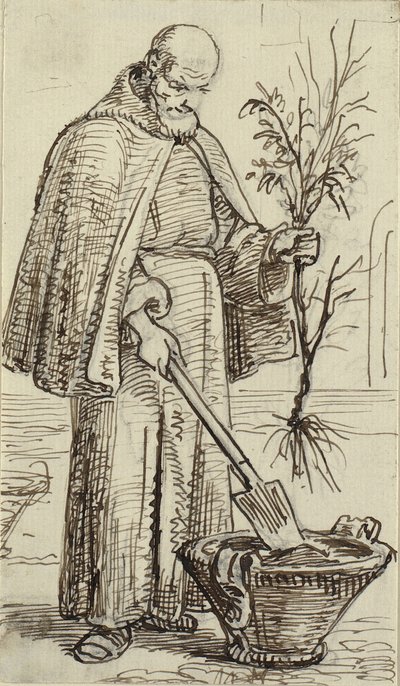 En munk planter et træ af Wilhelm Marstrand