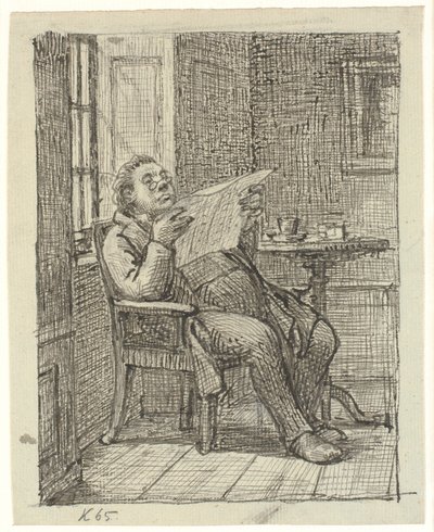 En tyk avislæsende herre med sin kaffe af Wilhelm Marstrand