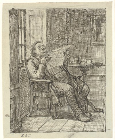 En tyk avislæsende herre med sin kaffe af Wilhelm Marstrand