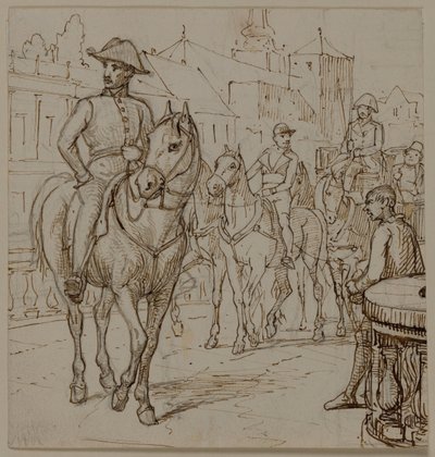 En firspændt vogn med en korpulent herre i hat af Wilhelm Marstrand