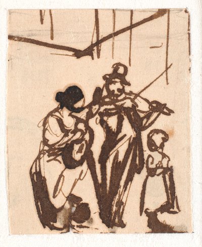 Gademusikanter. Meget lille skitse af Wilhelm Marstrand