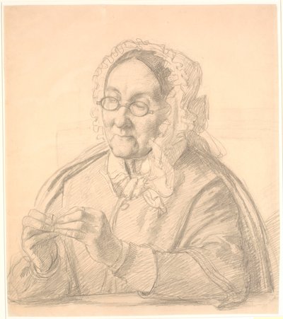 Gammel dame der træder en synål af Wilhelm Marstrand