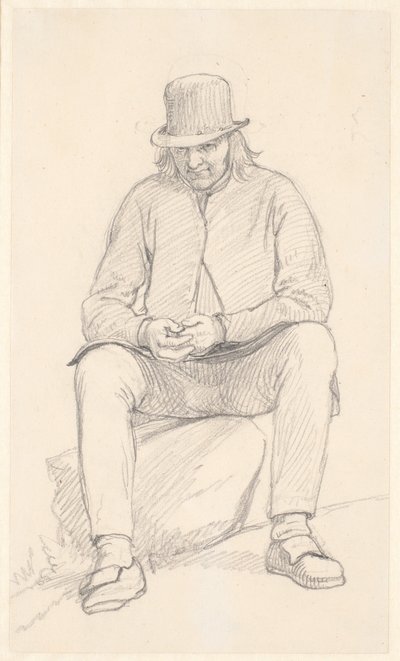 Gammel svensk bonde, siddende på en sten af Wilhelm Marstrand