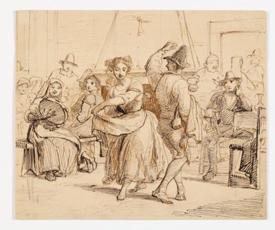 Interiør fra en taverne med et dansende par af Wilhelm Marstrand