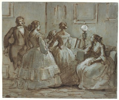 Københavnsk selskabsscene, der musiceres af Wilhelm Marstrand
