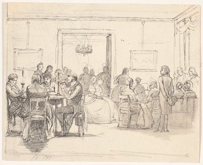 Københavnsk selskabsscene, t.v. kortspillere, t.h. musiceres der af Wilhelm Marstrand