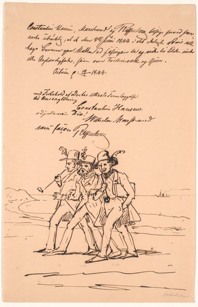 Marstrand, Constantin Hansen og Raffenberg på fodtur af Wilhelm Marstrand