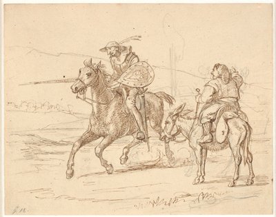 Mens Sancho ser til, går Don Quixote til angreb af Wilhelm Marstrand