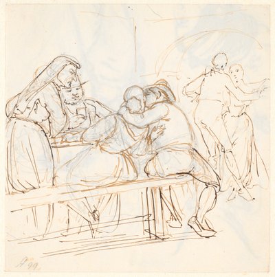 Osteriscene, i forgrunden kysser et siddende par hinanden af Wilhelm Marstrand