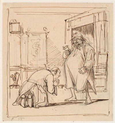 Peder Paars 1. bog 4. sang. Per Degn ræddes for fogeden af Wilhelm Marstrand
