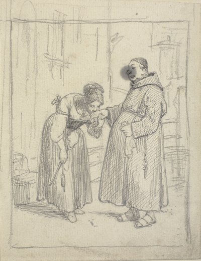 Pige kysser en munks hånd af Wilhelm Marstrand
