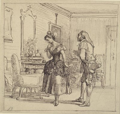 Rosina giver Figaro brevet til grev Almaviva. (Barberen i Sevilla) af Wilhelm Marstrand