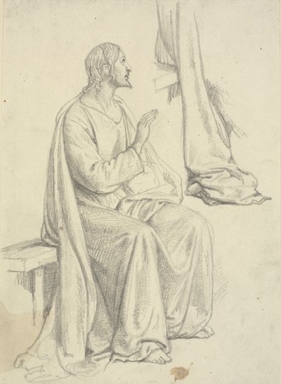 Siddende Jesus, samt draperistudie af Wilhelm Marstrand
