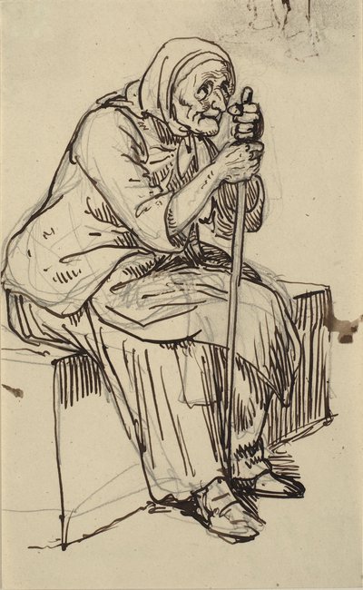 Siddende gammel kone af Wilhelm Marstrand