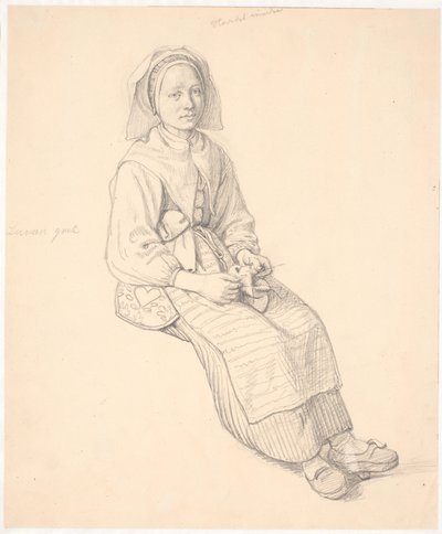 Siddende svensk kone med strikketøj af Wilhelm Marstrand