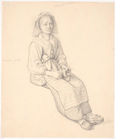 Siddende svensk kone med strikketøj af Wilhelm Marstrand