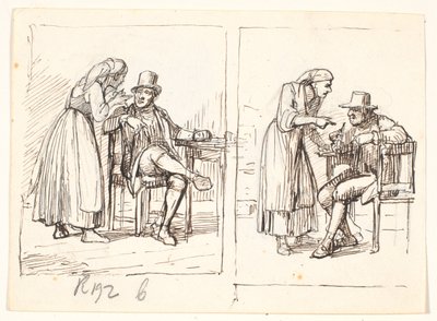 To scener med en italiensk kvinde der taler med en ældre mand af Wilhelm Marstrand