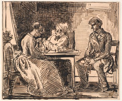 Udkast til "Billede af hverdagslivet" (Frierens besøg) af Wilhelm Marstrand