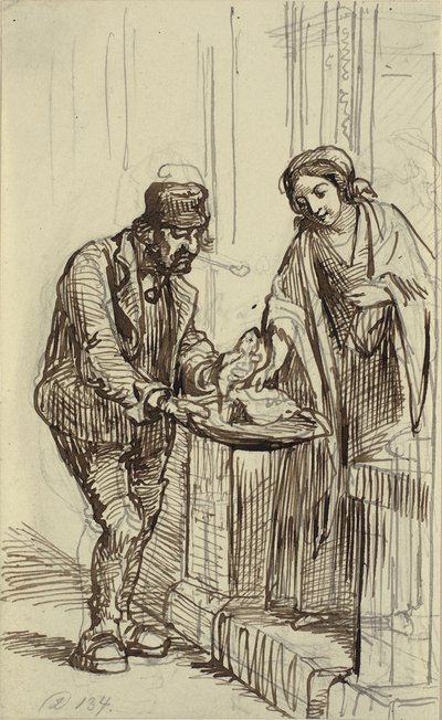 Ung dame og fiskehandler af Wilhelm Marstrand