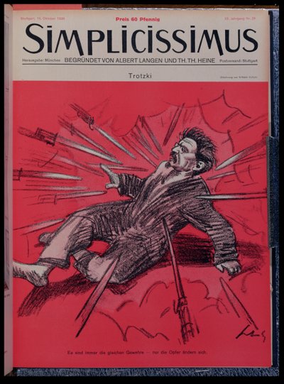 Karikatur af Leon Trotsky (1879-1940) under angreb, fra 