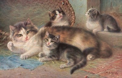 Postkort med kat (farvelitografi) af Wilhelm Schwar