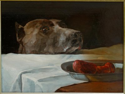 Stor dansker med pølse skål af Wilhelm Trübner