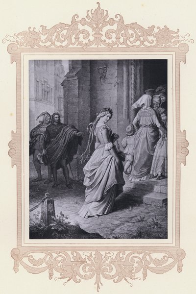 Gretchen, går i kirke (litho) af Wilhelm von (after) Kaulbach