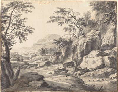 Klassisk landskab med et vandfald af Wilhelm von Bemmel