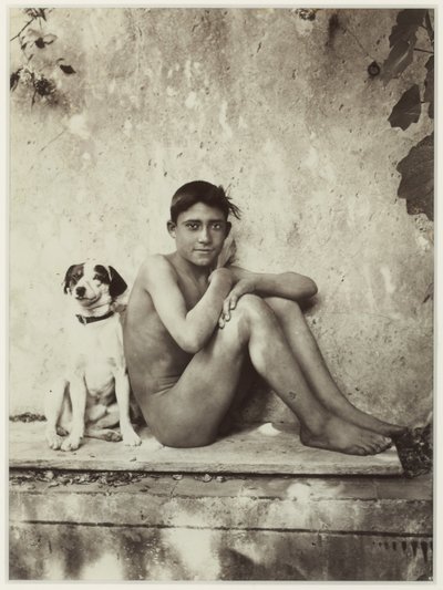Boy and His Dog, Taormina, Italien, ca. 1900 (albumin print) af Baron Wilhelm von Gloeden