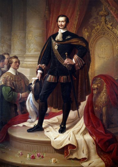Portræt i foden af Maximilian II Joseph (1811-1864), konge af Baviere Maleri af Wilhem von Kaulbach (1805-1874) af Wilhelm von Kaulbach