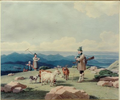Jæger med mejerske og barn på Hirschberg af Wilhelm von Kobell