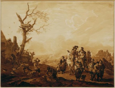 Slyngning af en landsby af soldater af Wilhelm von Kobell