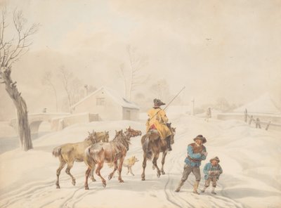 Postilion på hest i et vinterlandskab, ca. 1798. af Wilhelm von Kobell