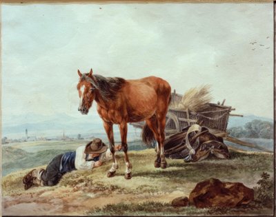 Sovende gårddreng med hest af Wilhelm von Kobell