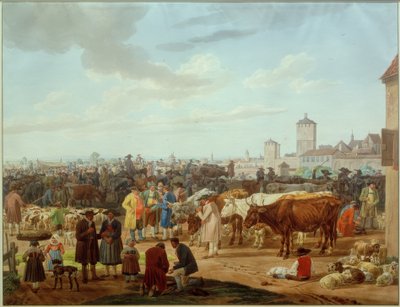 Kvægmarked i udkanten af ​​en by af Wilhelm von Kobell