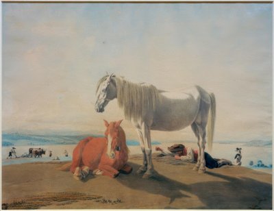 Græssende heste ved søen Starnberg af Wilhelm von Kobell