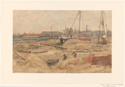 Byggeplads ved Wilhelmina Gasthuis af Wilhelmus Johannes Steenhoff